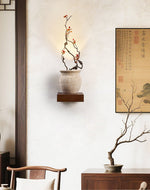 Arbor Sculptural Wall Sconce in Yellow Travertine and Wood