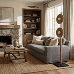 Arbor Twin Disc Floor Lamp — Sculptural Wooden Designer Floor Light