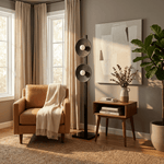 Arbor Twin Disc Floor Lamp — Sculptural Wooden Designer Floor Light