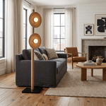 Arbor Twin Disc Floor Lamp — Sculptural Wooden Designer Floor Light