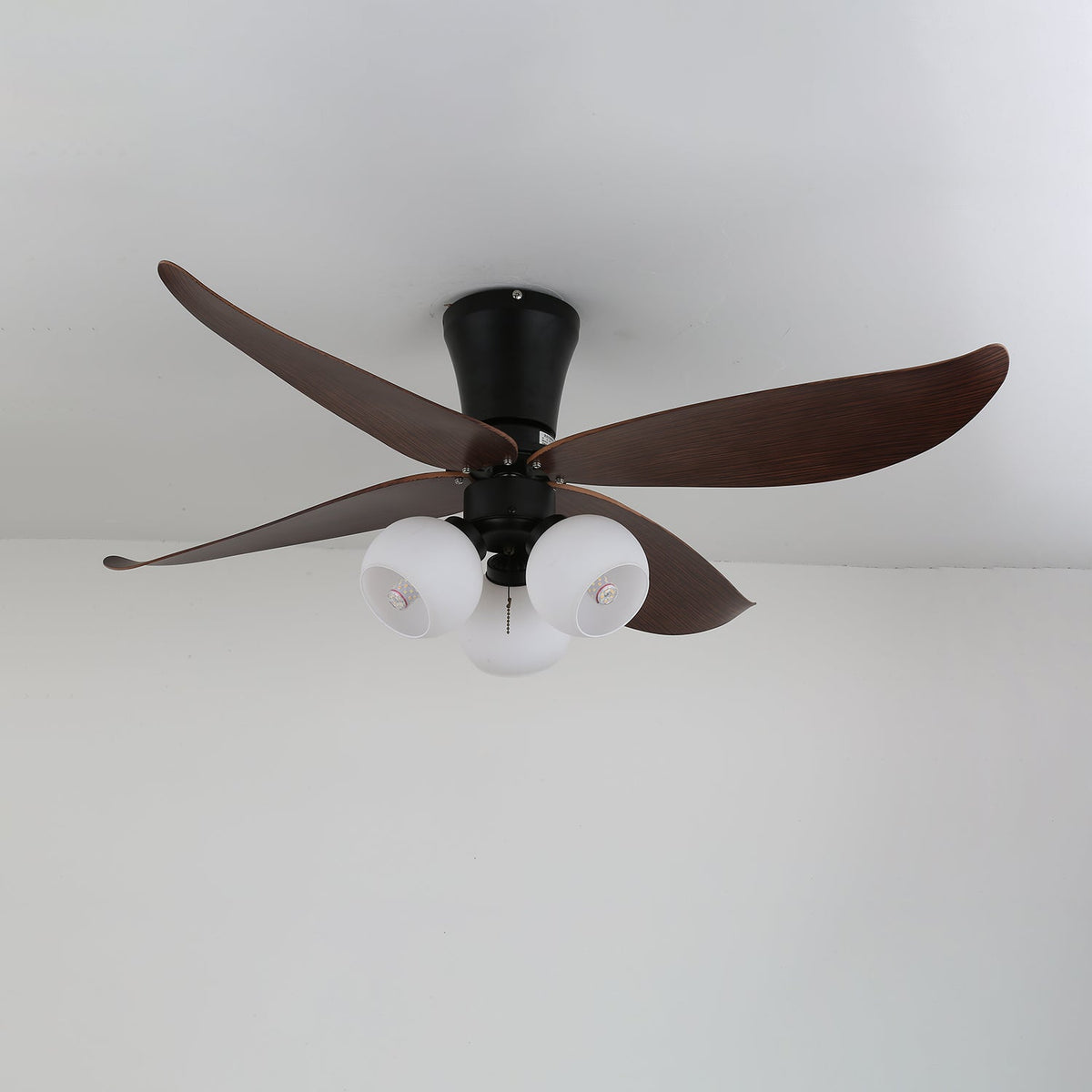 Arbora Bloom Ceiling Fan Light with Walnut Blades and Glass Globes