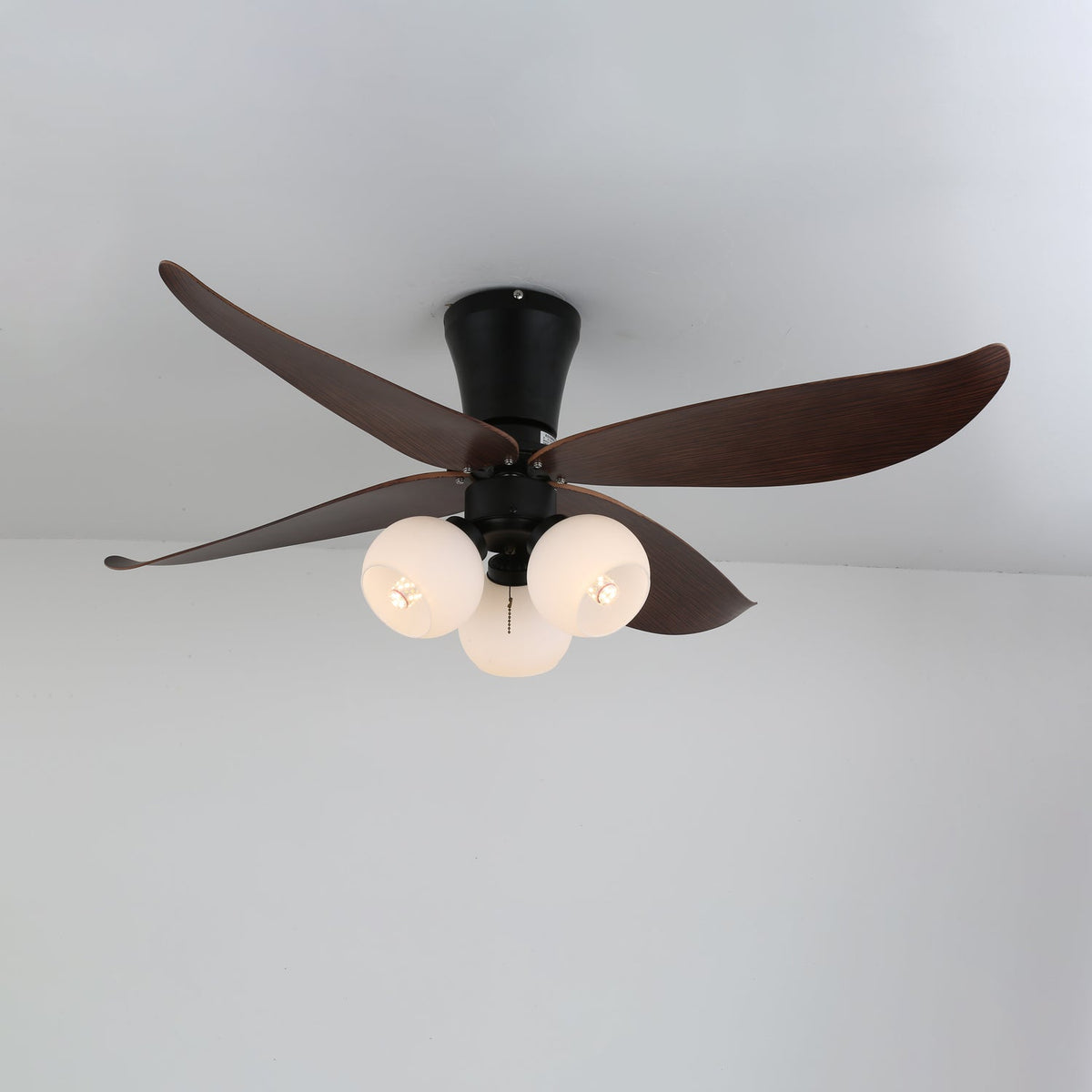 Arbora Bloom Ceiling Fan Light with Walnut Blades and Glass Globes