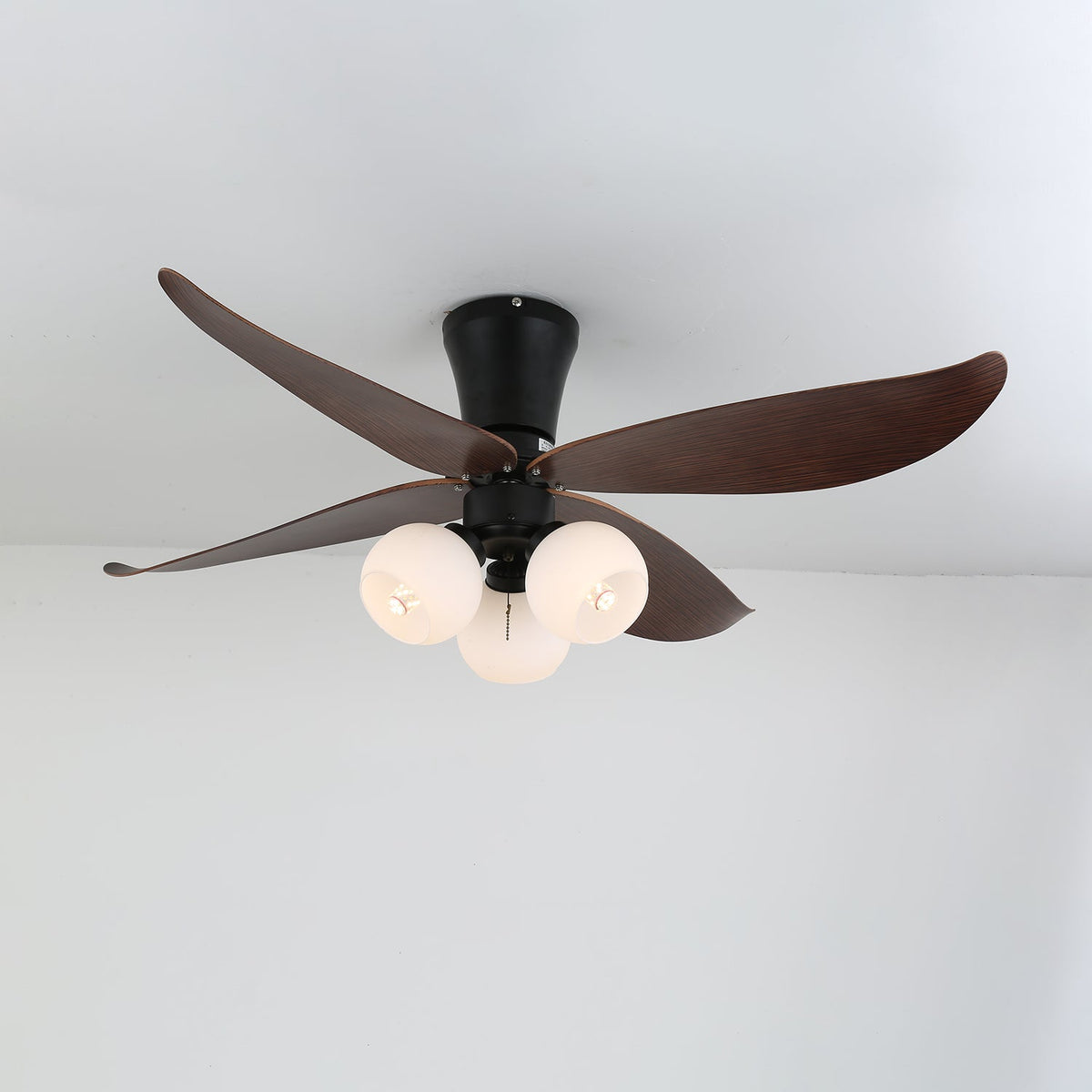 Arbora Bloom Ceiling Fan Light with Walnut Blades and Glass Globes