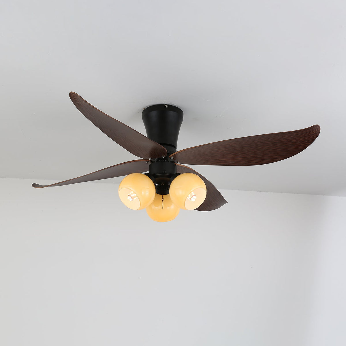 Arbora Bloom Ceiling Fan Light with Walnut Blades and Glass Globes