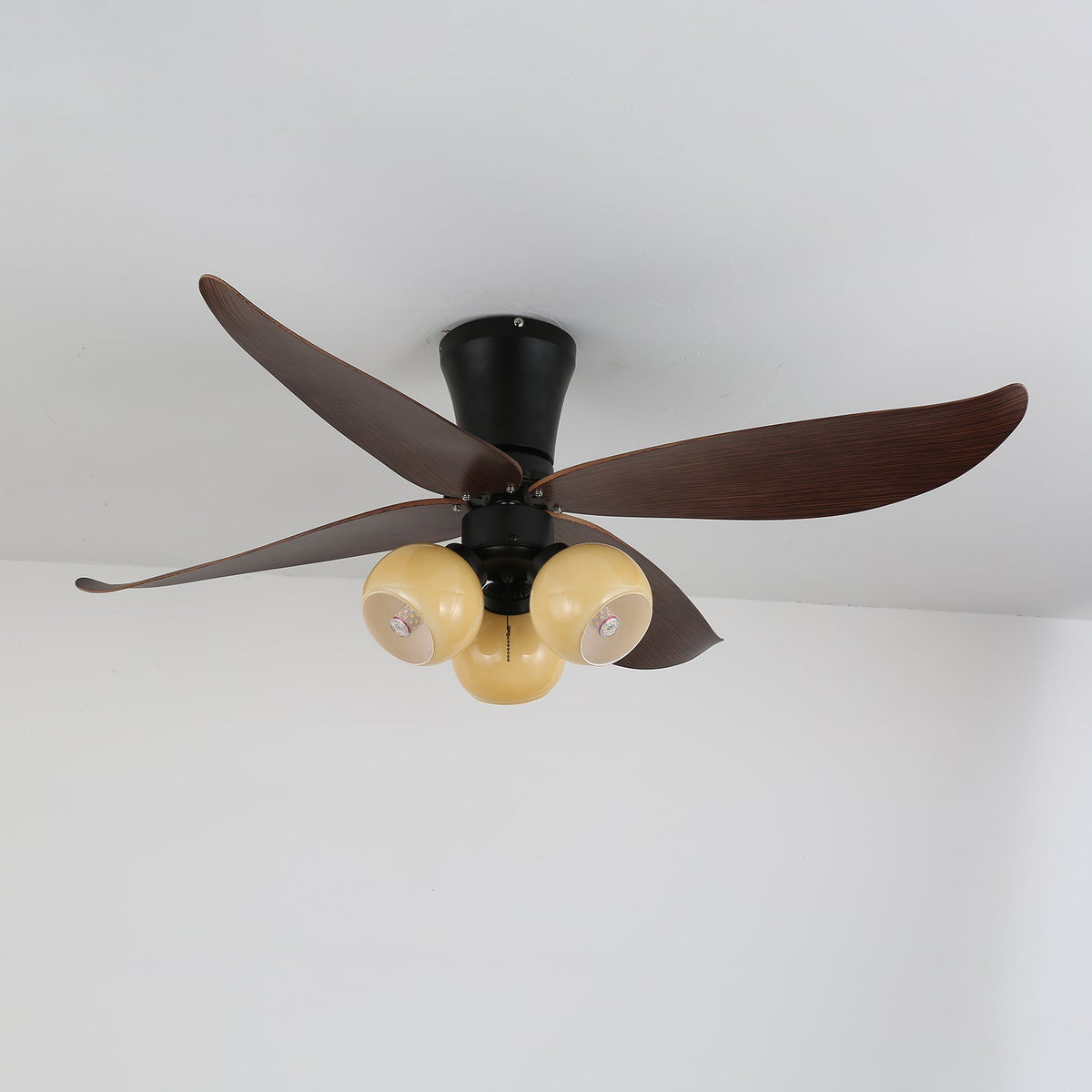 Arbora Bloom Ceiling Fan Light with Walnut Blades and Glass Globes