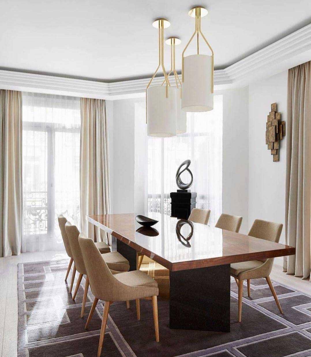Arborescence Brass Linen Chandelier – Modern Minimalist Pendant for Dining and Foyer