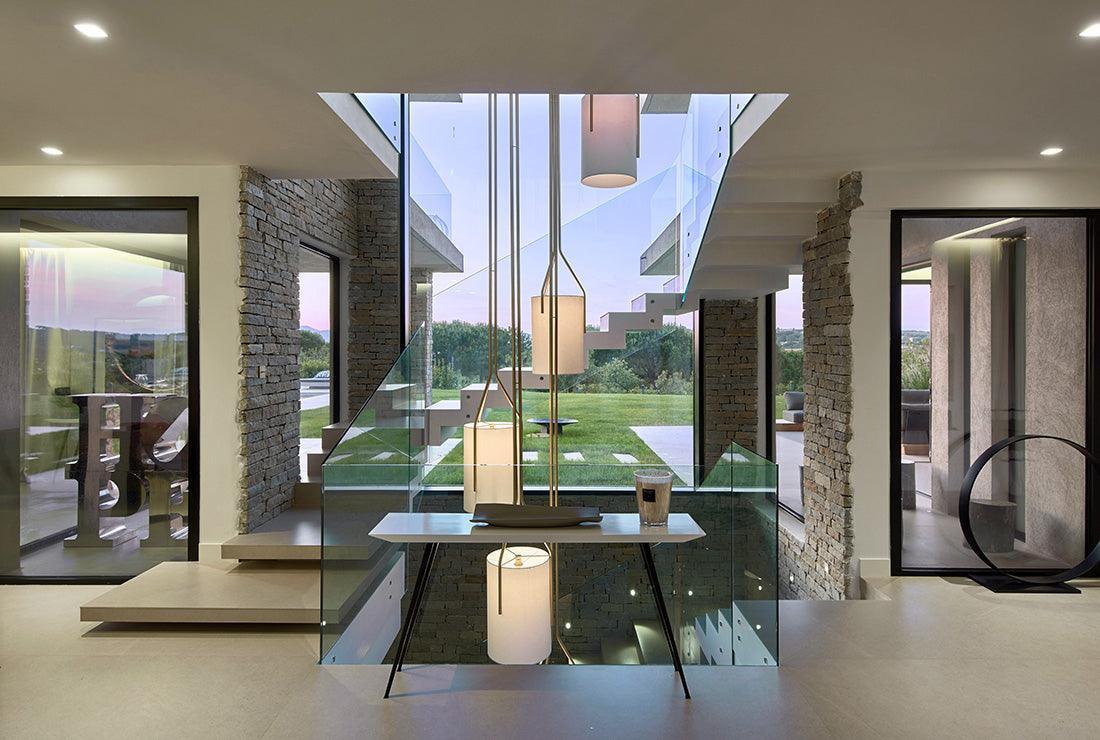 Arborescence Brass Linen Chandelier – Modern Minimalist Pendant for Dining and Foyer