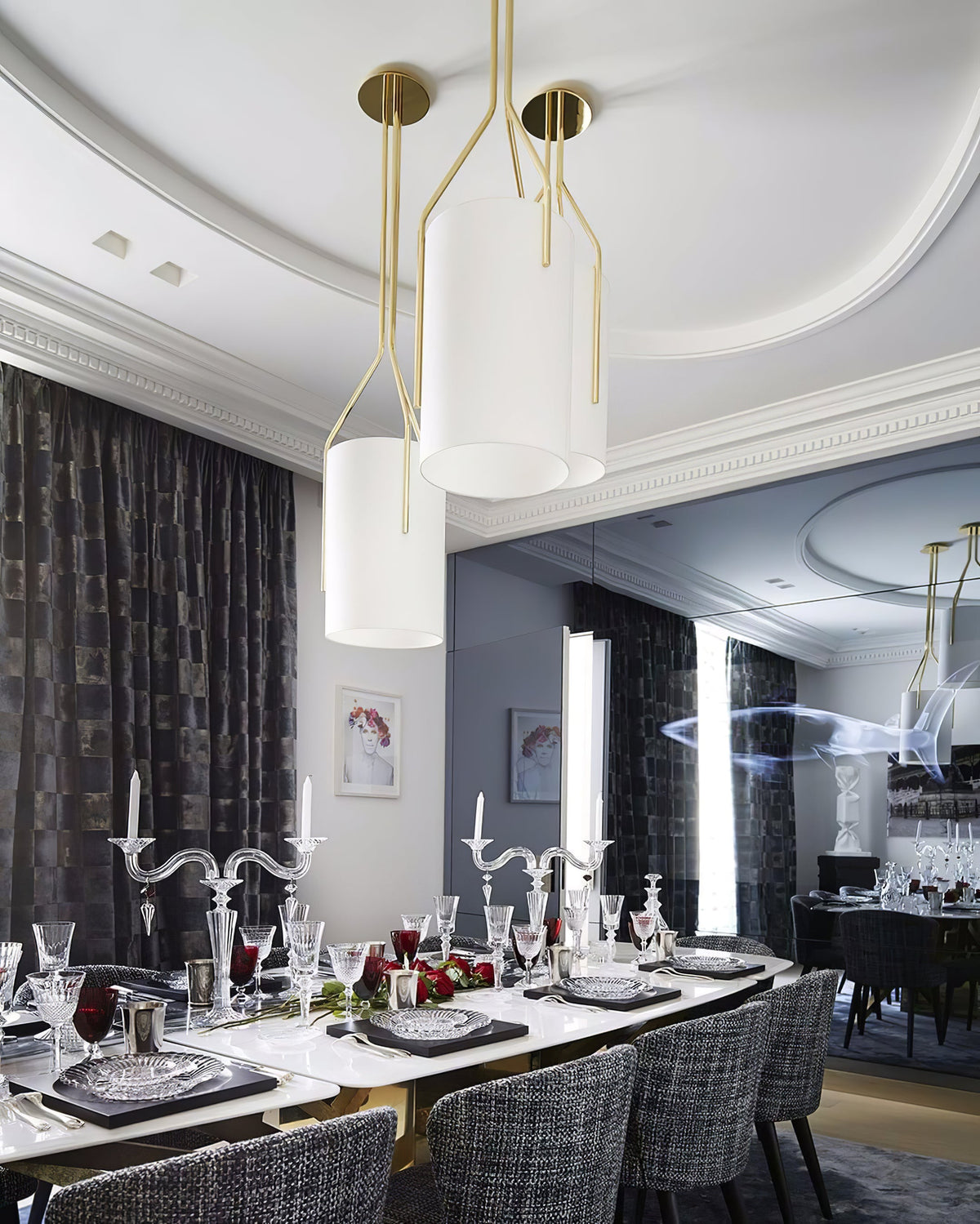 Arborescence Brass Linen Chandelier – Modern Minimalist Pendant for Dining and Foyer