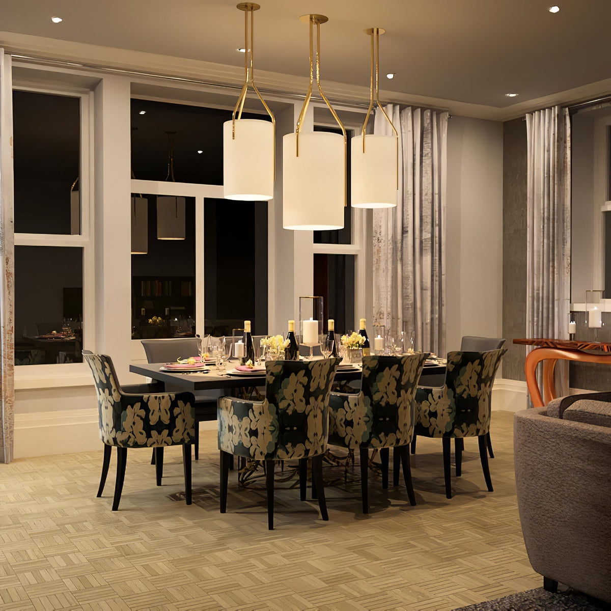Arborescence Brass Linen Chandelier – Modern Minimalist Pendant for Dining and Foyer