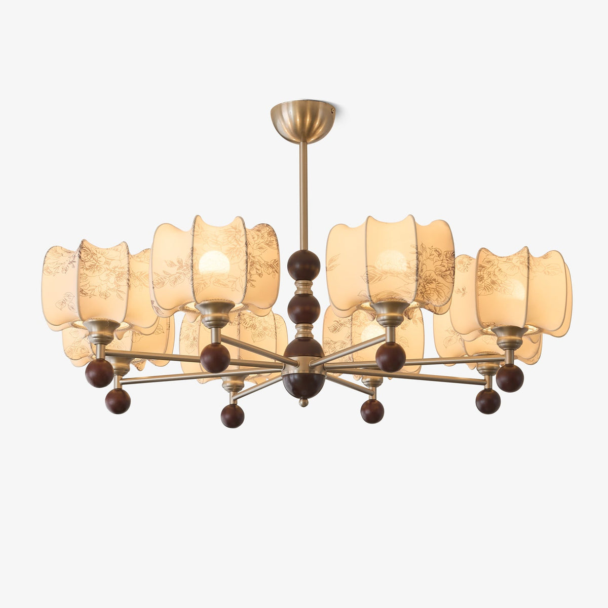Arboris Floral Chandelier – Designer Fabric Pendant Light with Wood Accents