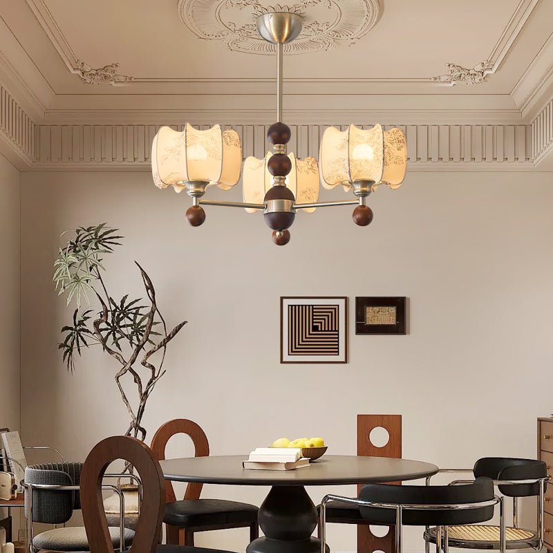 Arboris Floral Chandelier – Designer Fabric Pendant Light with Wood Accents