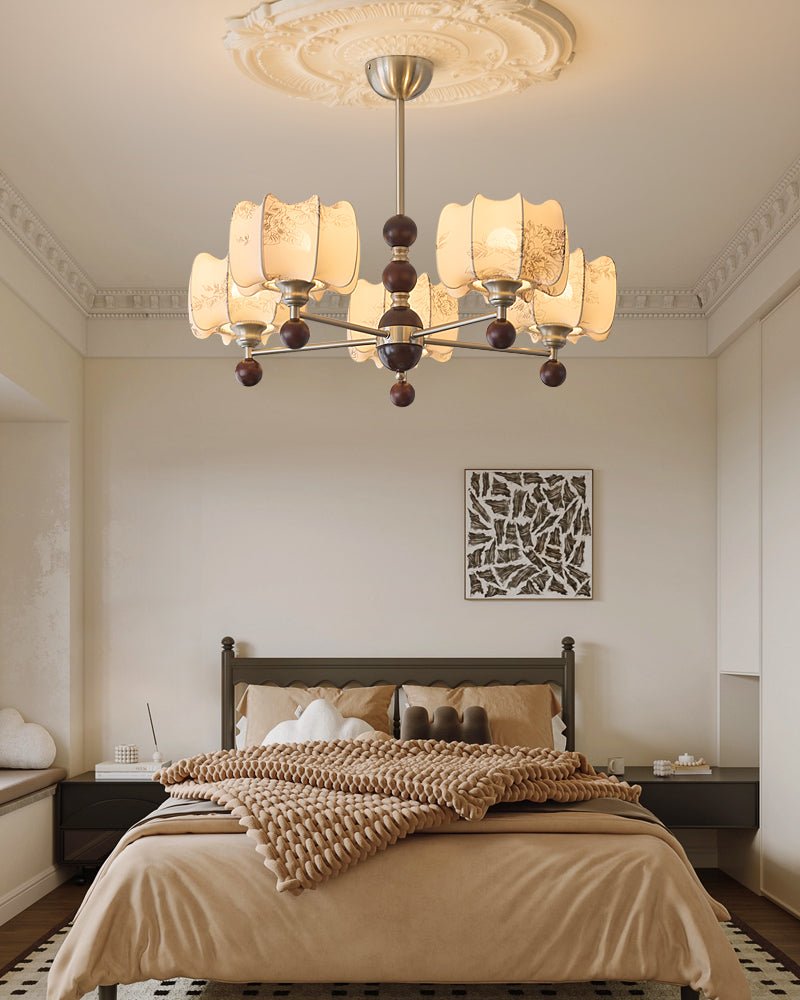 Arboris Floral Chandelier – Designer Fabric Pendant Light with Wood Accents