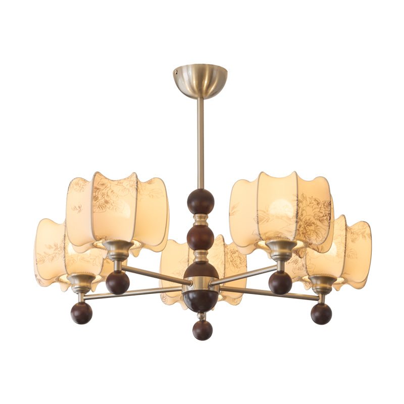 Arboris Floral Chandelier – Designer Fabric Pendant Light with Wood Accents