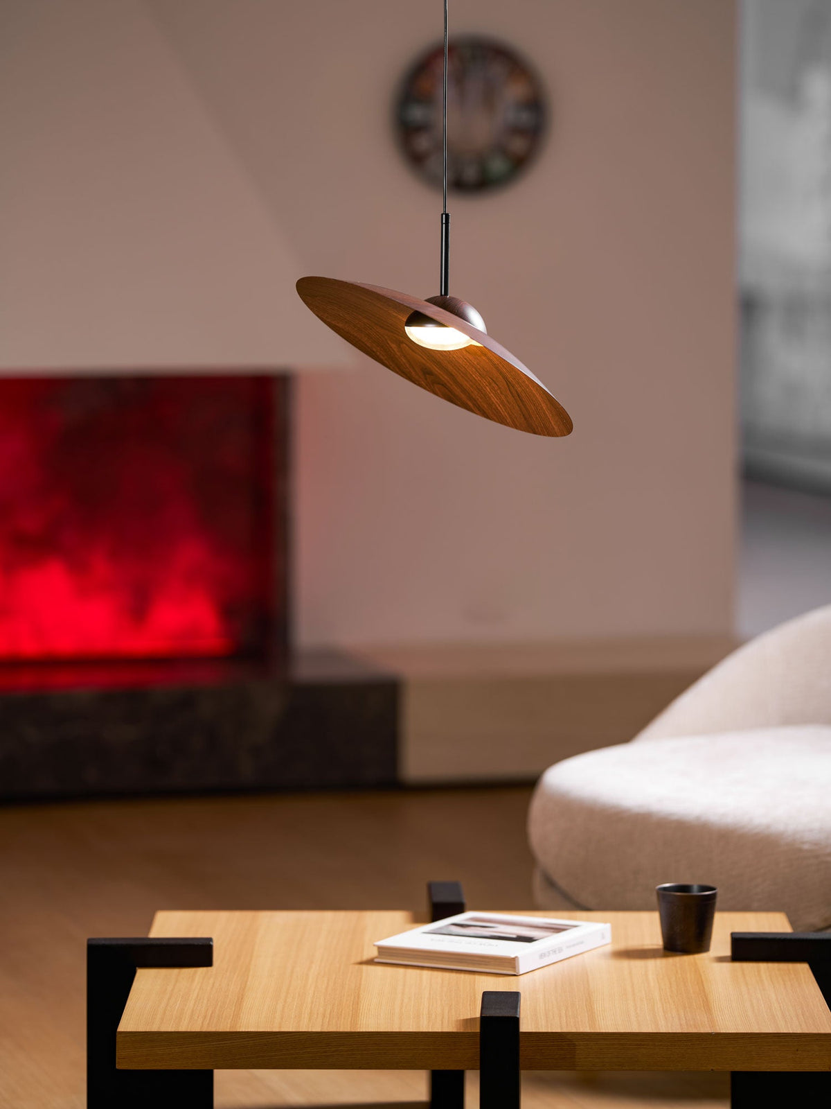 Arcadian Wood Grain Dome Pendant Light with Integrated LED