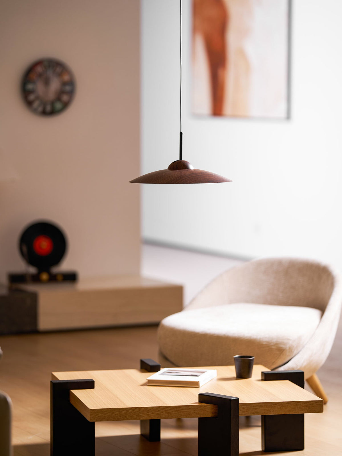 Arcadian Wood Grain Dome Pendant Light with Integrated LED