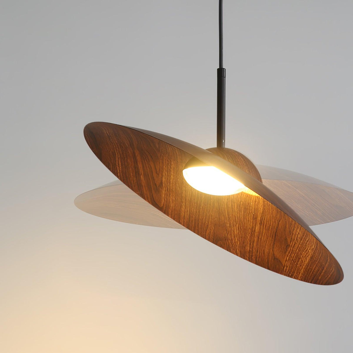 Arcadian Wood Grain Dome Pendant Light with Integrated LED