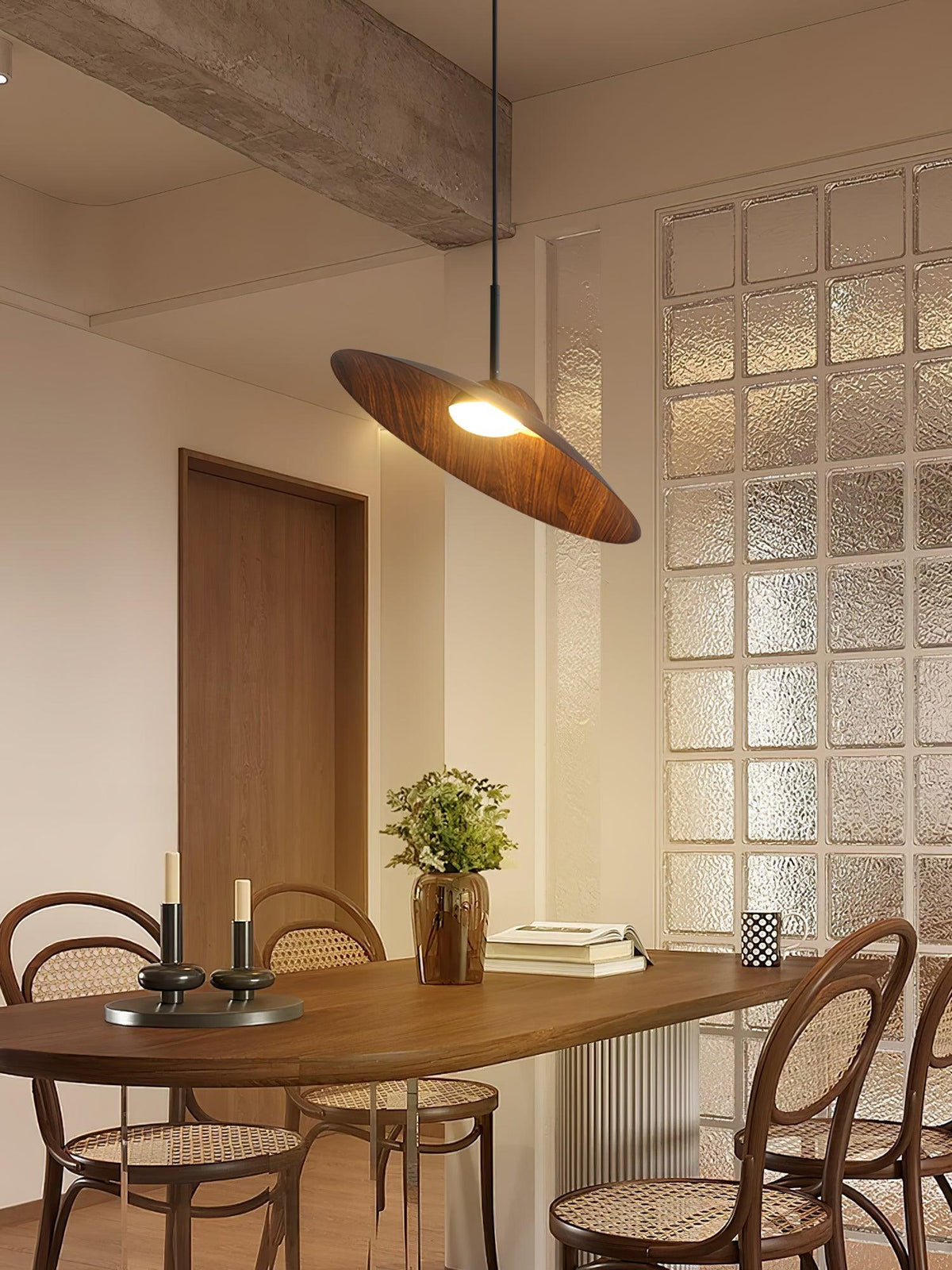 Arcadian Wood Grain Dome Pendant Light with Integrated LED