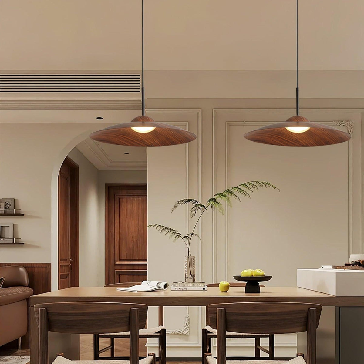 Arcadian Wood Grain Dome Pendant Light with Integrated LED