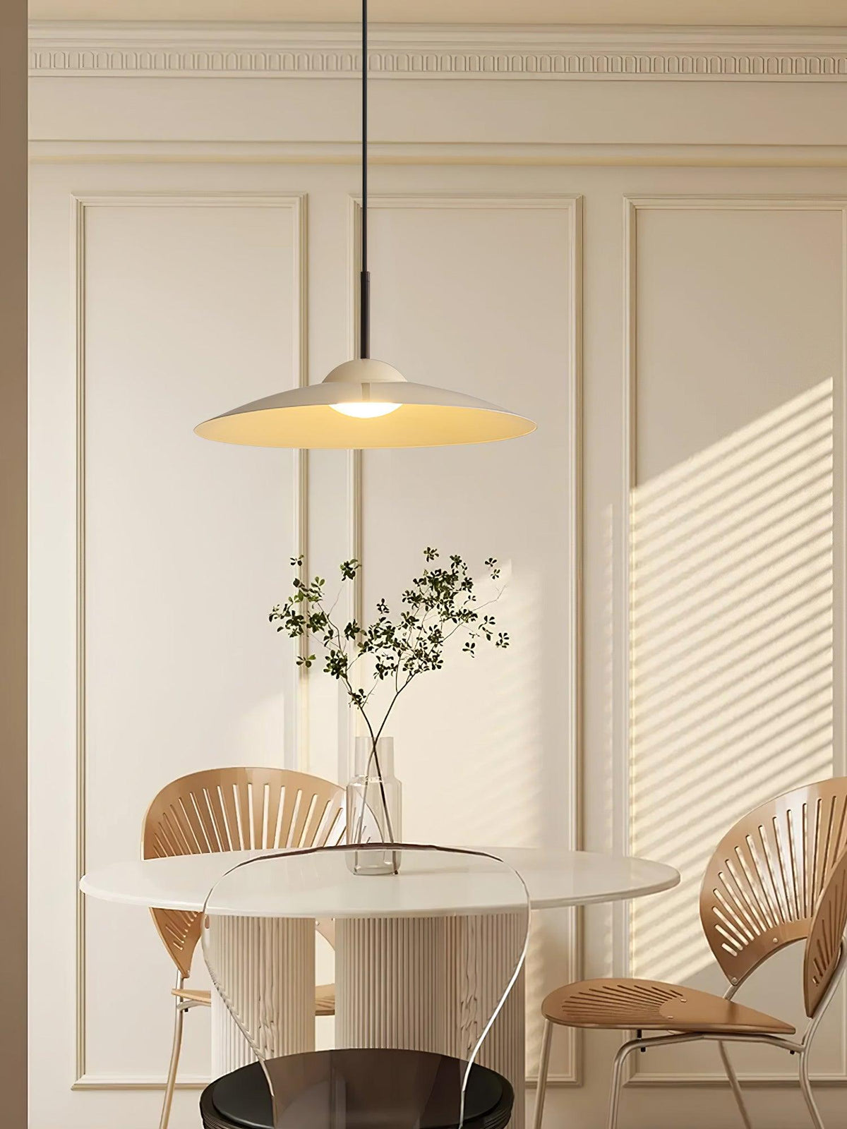 Arcadian Wood Grain Dome Pendant Light with Integrated LED