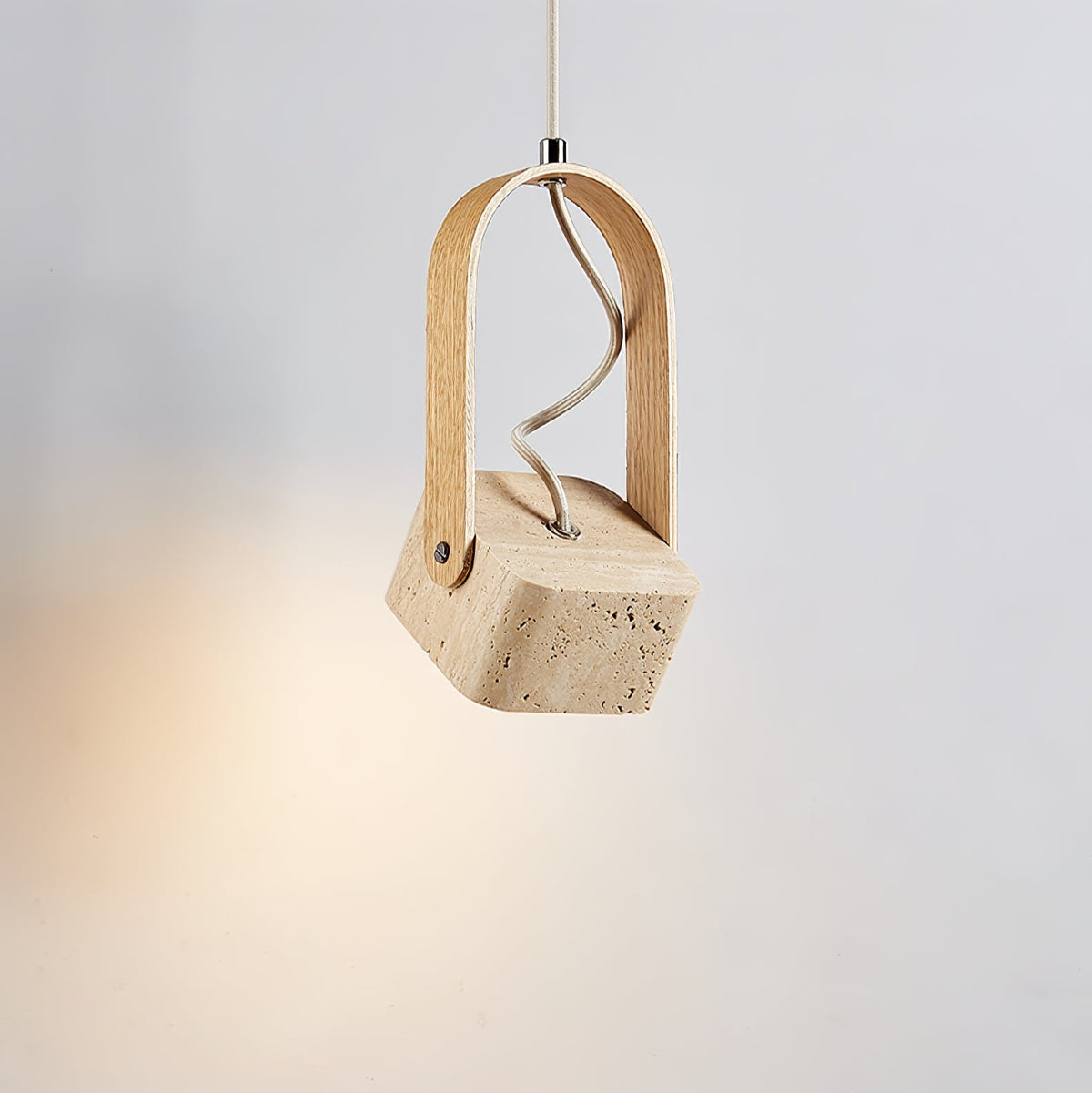 Arcello Pendant Light in Oak and Travertine | Sculptural Modern Pendant