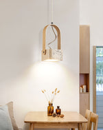 Arcello Pendant Light in Oak and Travertine | Sculptural Modern Pendant