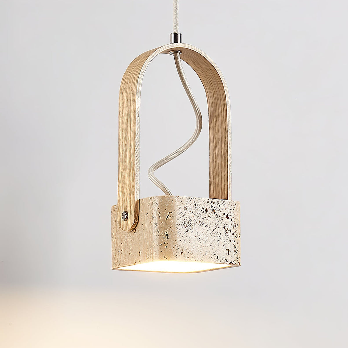 Arcello Pendant Light in Oak and Travertine | Sculptural Modern Pendant