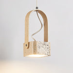 Arcello Pendant Light in Oak and Travertine | Sculptural Modern Pendant