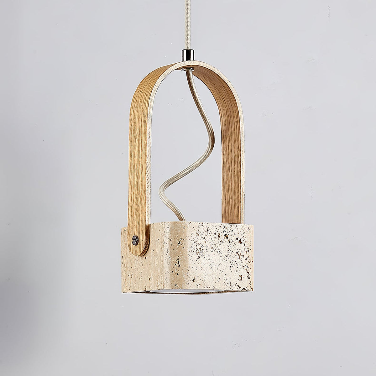 Arcello Pendant Light in Oak and Travertine | Sculptural Modern Pendant