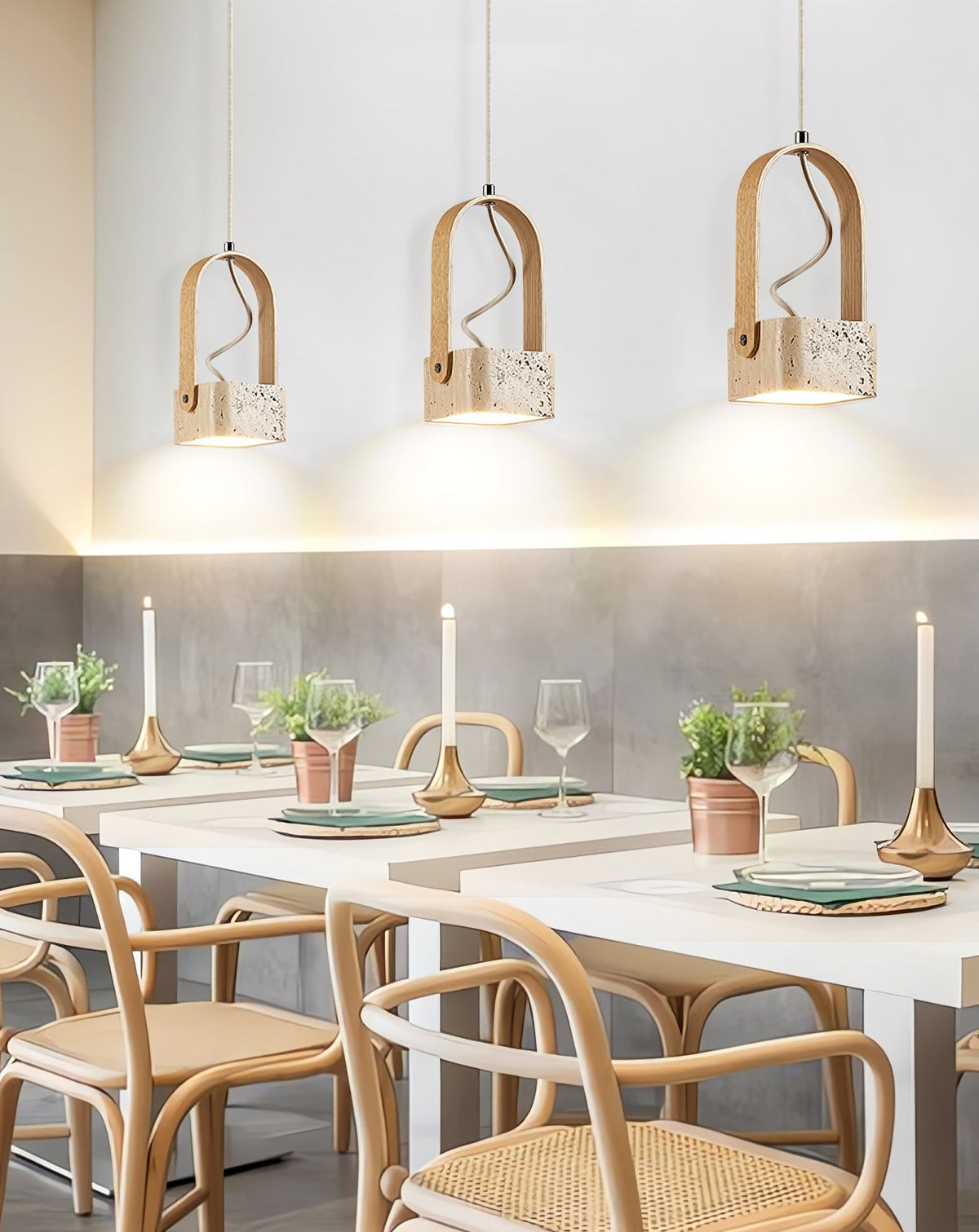 Arcello Pendant Light in Oak and Travertine | Sculptural Modern Pendant