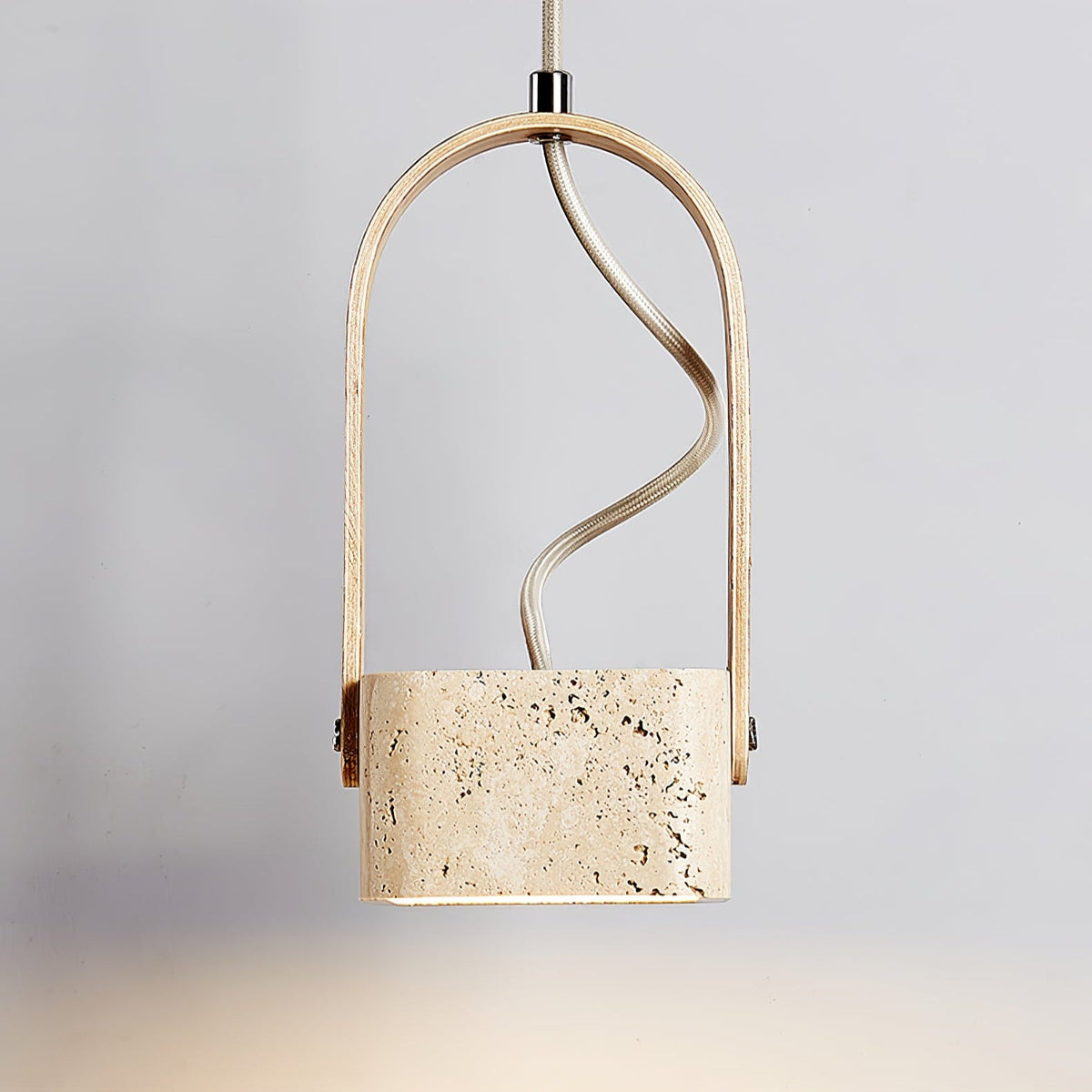 Arcello Pendant Light in Oak and Travertine | Sculptural Modern Pendant