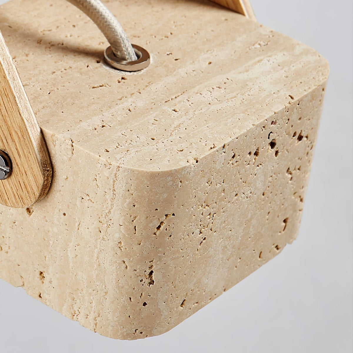 Arcello Pendant Light in Oak and Travertine | Sculptural Modern Pendant