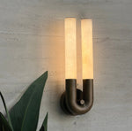 Arch Alabaster Wall Sconce with Aged Brass Base
