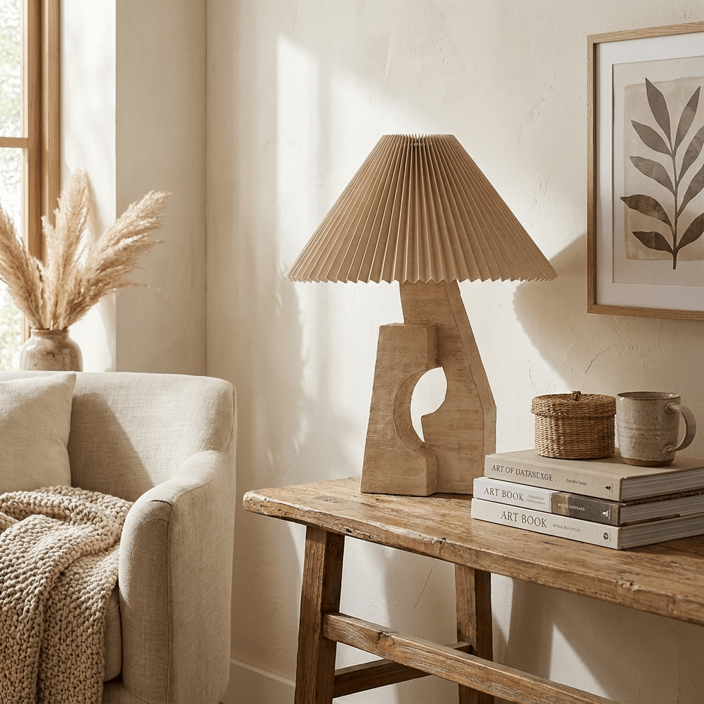 Arch Form Pleated Table Lamp – Sculptural Fabric Shade for Modern Interiors