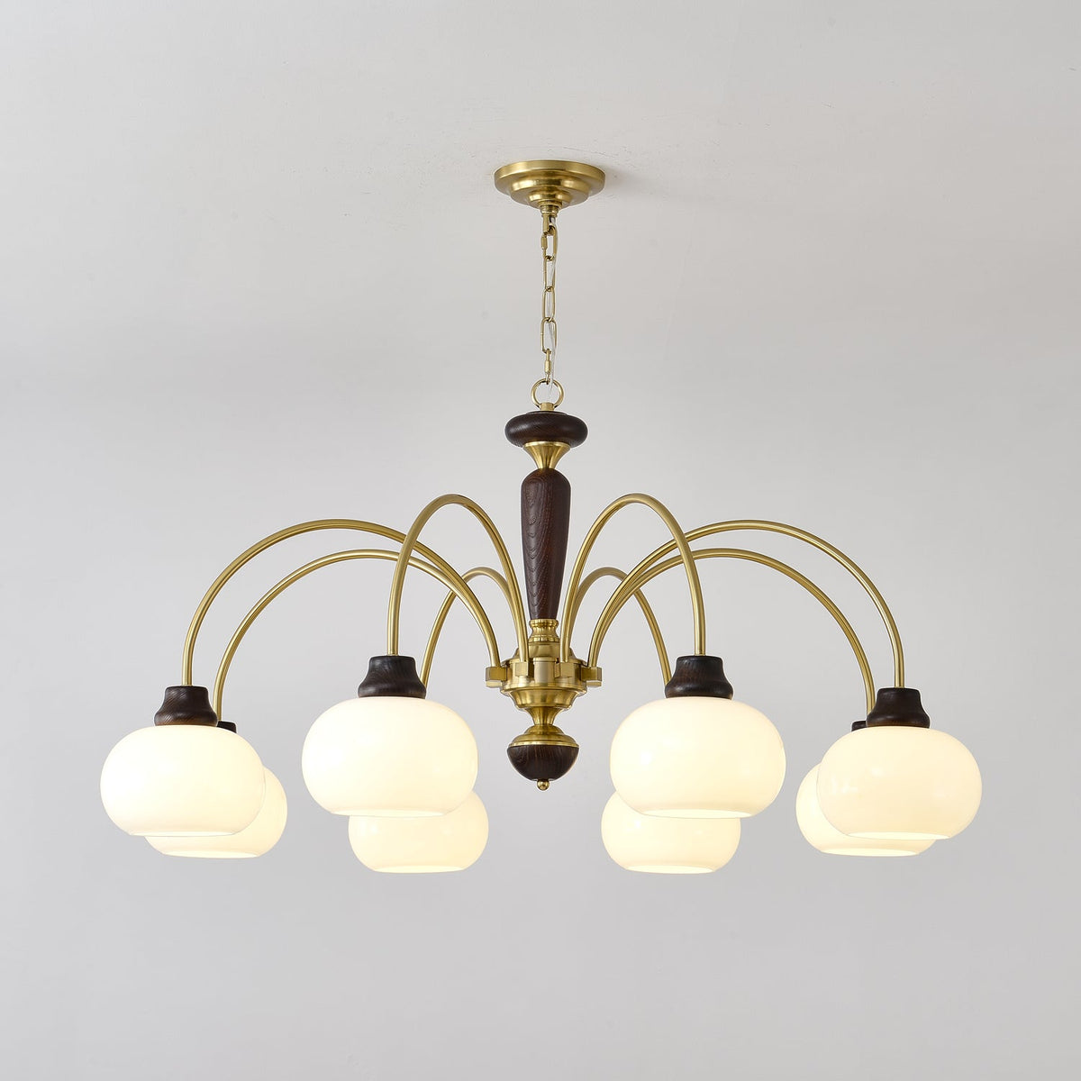Arched Globe Chandelier Modern Wood Metal Glass Pendant Light