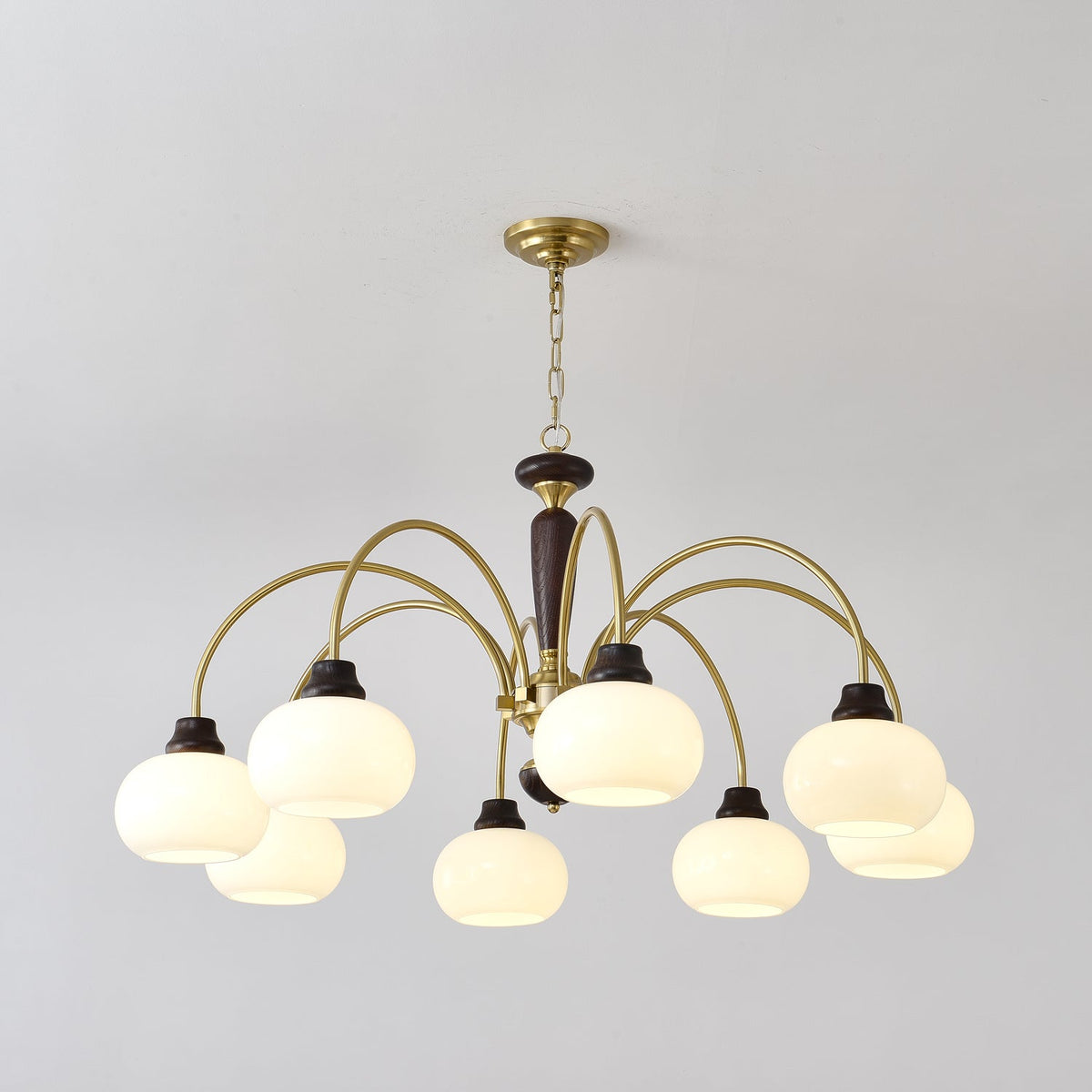 Arched Globe Chandelier Modern Wood Metal Glass Pendant Light