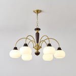 Arched Globe Chandelier Modern Wood Metal Glass Pendant Light