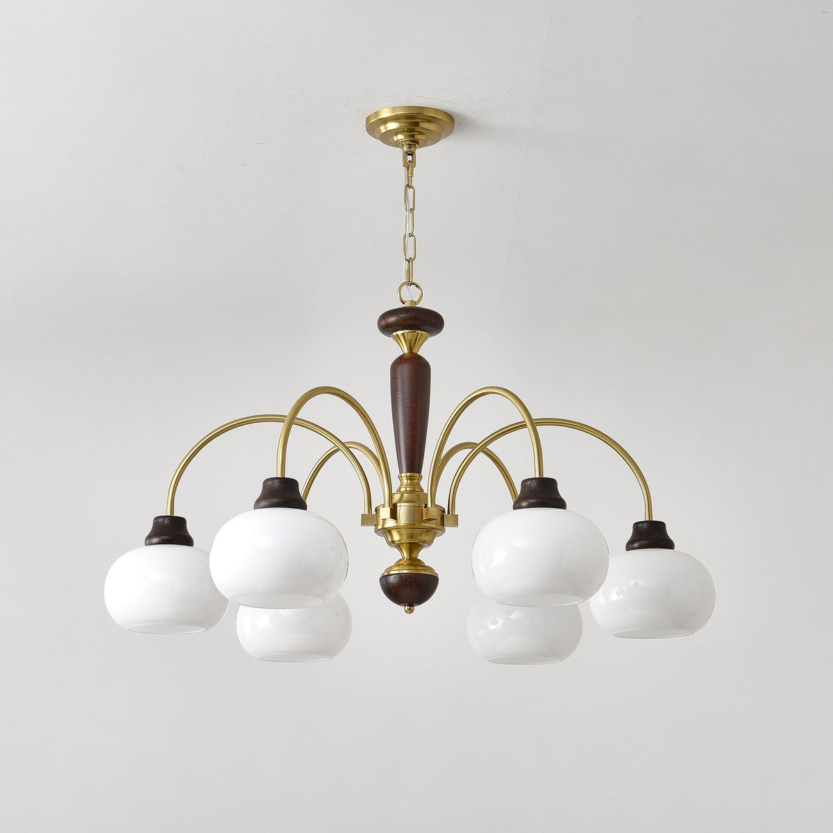 Arched Globe Chandelier Modern Wood Metal Glass Pendant Light
