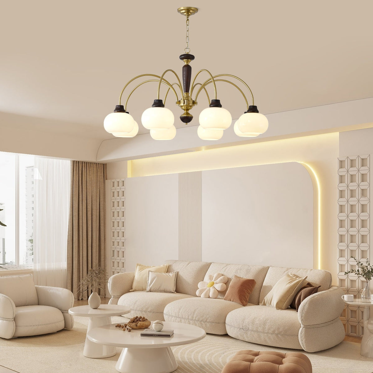 Arched Globe Chandelier Modern Wood Metal Glass Pendant Light