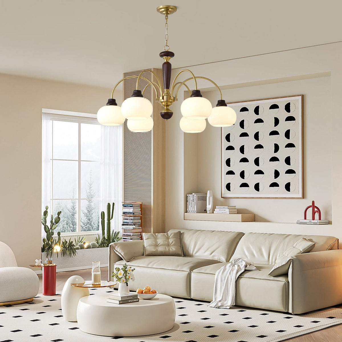 Arched Globe Chandelier Modern Wood Metal Glass Pendant Light