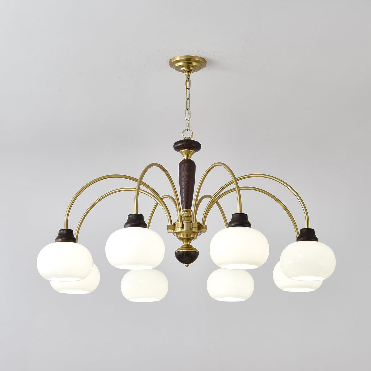 Arched Globe Chandelier Modern Wood Metal Glass Pendant Light
