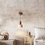 Arched Travertine Wall Sconce with Walnut Accents