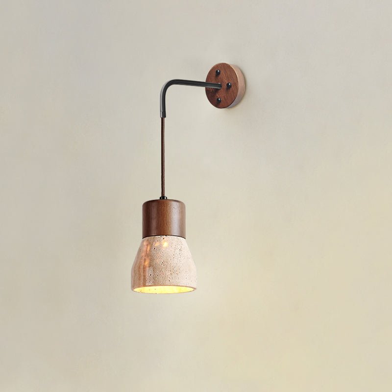 Arched Travertine Wall Sconce with Walnut Accents