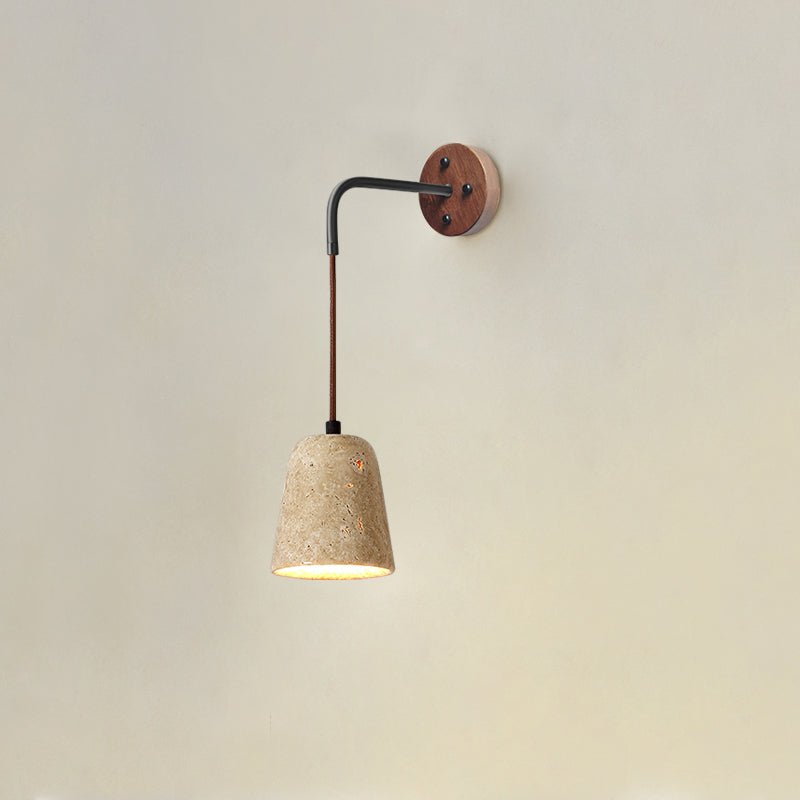 Arched Travertine Wall Sconce with Walnut Accents