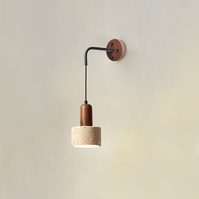 Arched Travertine Wall Sconce with Walnut Accents
