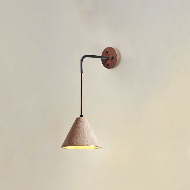 Arched Travertine Wall Sconce with Walnut Accents