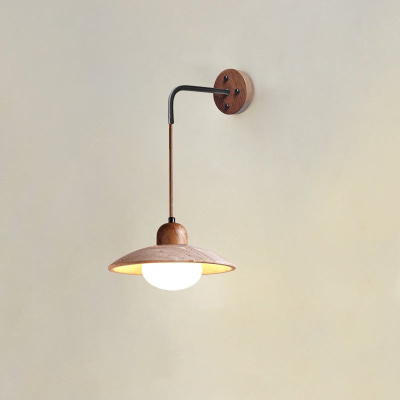 Arched Travertine Wall Sconce with Walnut Accents