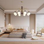 Archway Walnut Chandelier with Frosted Glass Shades for Dining Room and Living Room