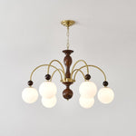 Archway Walnut Chandelier with Frosted Glass Shades for Dining Room and Living Room