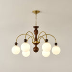 Archway Walnut Chandelier with Frosted Glass Shades for Dining Room and Living Room