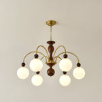 Archway Walnut Chandelier with Frosted Glass Shades for Dining Room and Living Room
